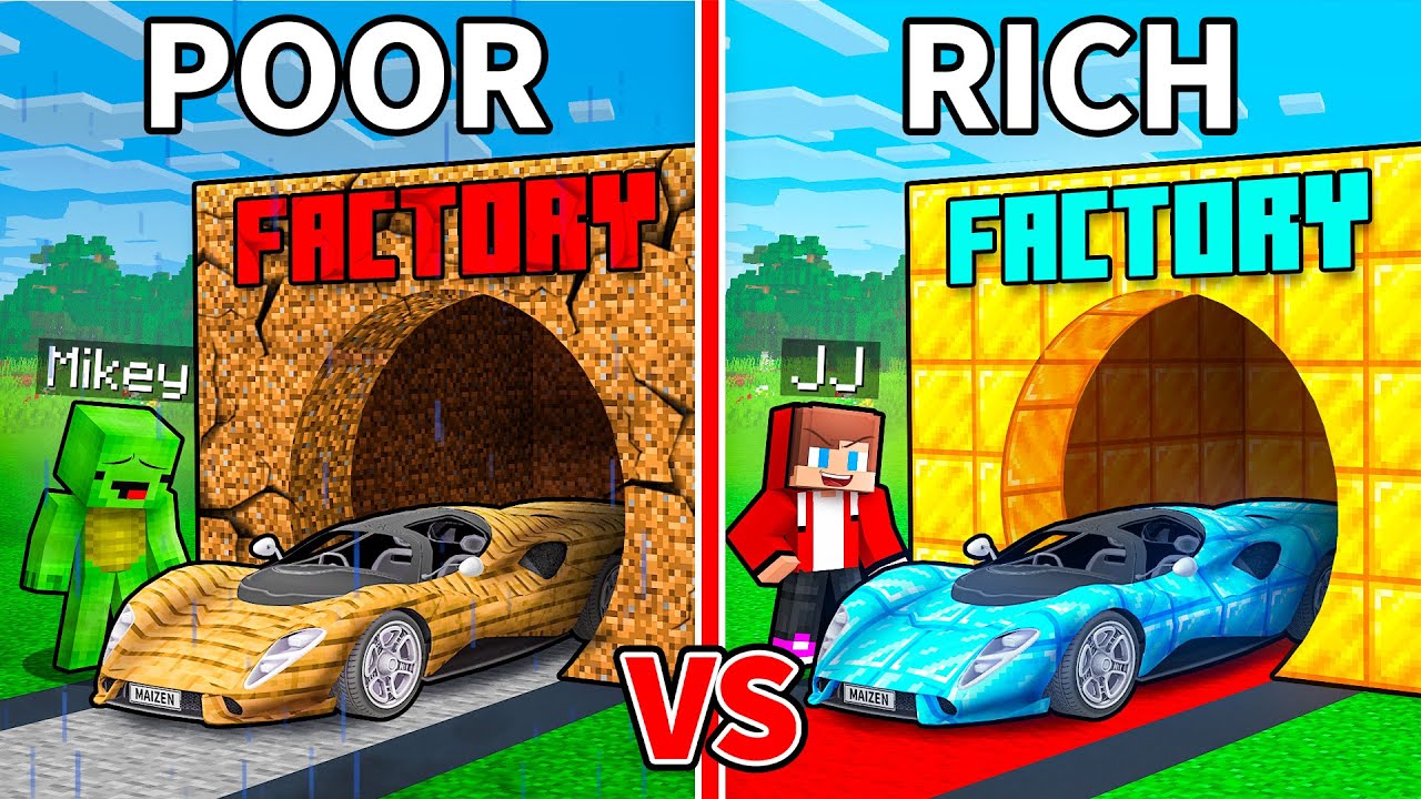 JJ and Mikey: POOR vs RICH Car Factory Battle in Minecraft - Maizen