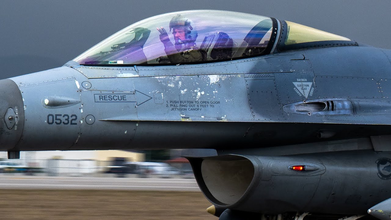 F-16 Fighting Falcon Fighter Jets Take Off in Italy and South korea