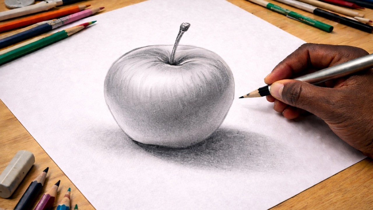Cómo Dibujar una Manzana Realista con Grafito ✏️🍎 | Sombra y Efecto 3D Paso a Paso