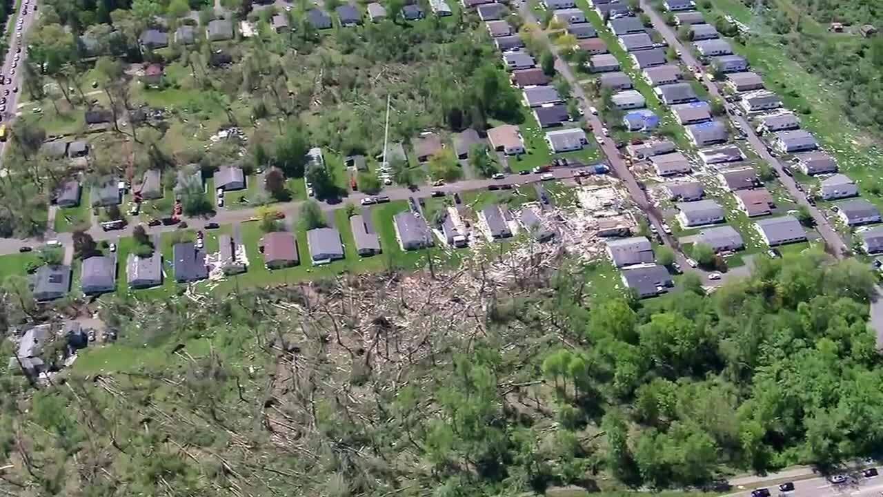 STORM DAMAGE aerial video from around Kalamazoo and Portage