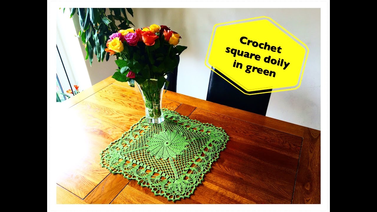 How to crochet square doily in green