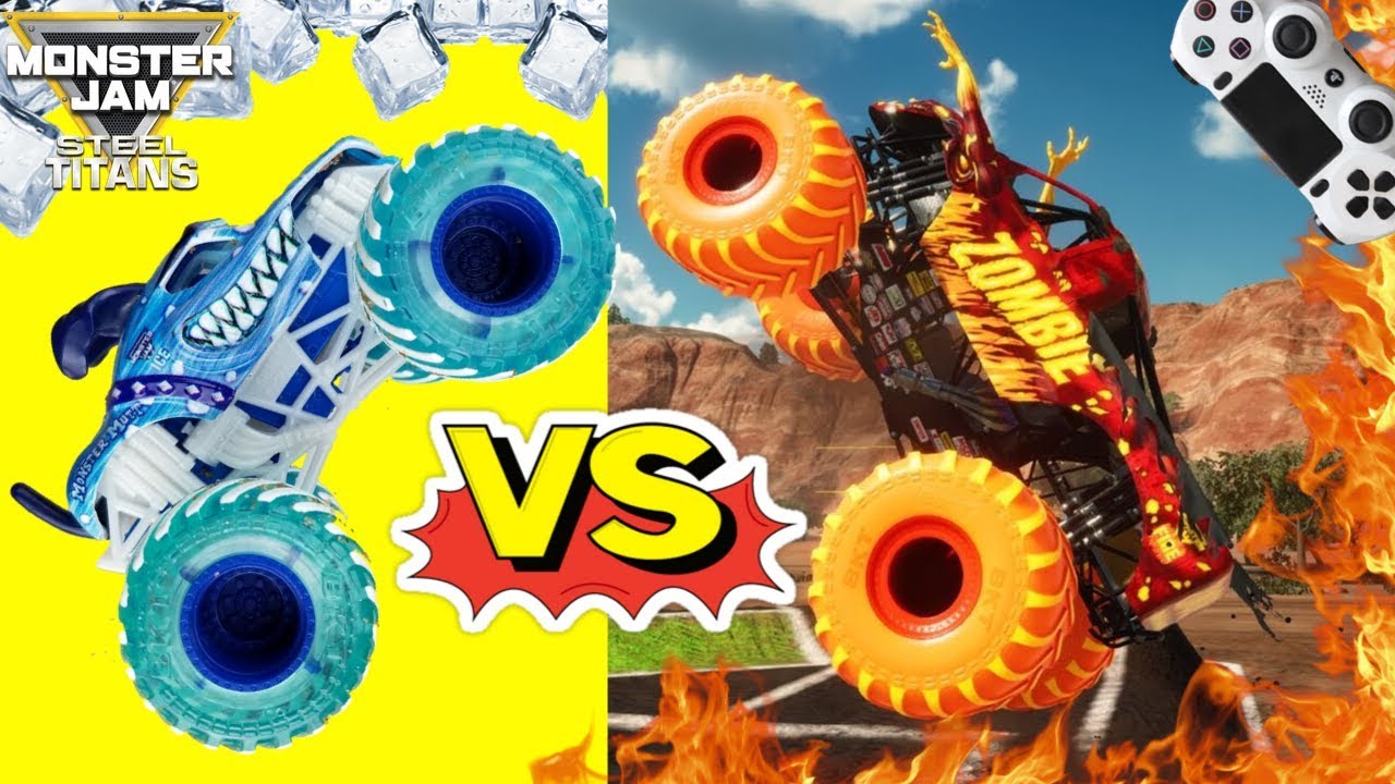 Monster Jam Steel Titans Fire and Ice vs Spin Master Monster Trucks Backflip Championship