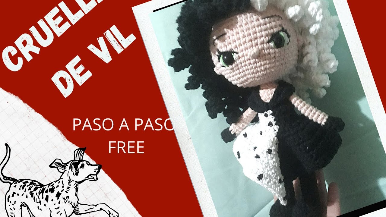 CRUELLA AMIGURUMI vestido para Cruella BLANCO Y NEGRO #TejiendoBonito #CruelladeVil