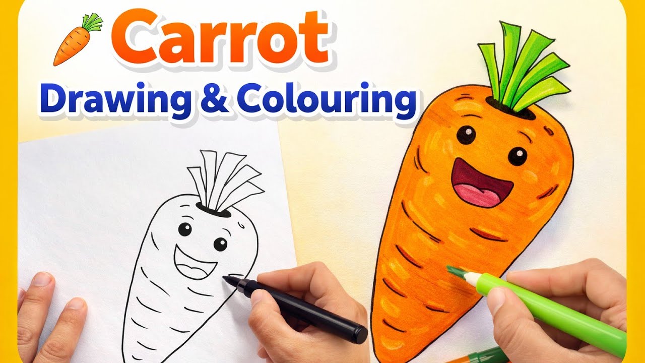 How to draw carrot Drawing easy || Step by step carrot Drawing || simple and easy carrot colouring.