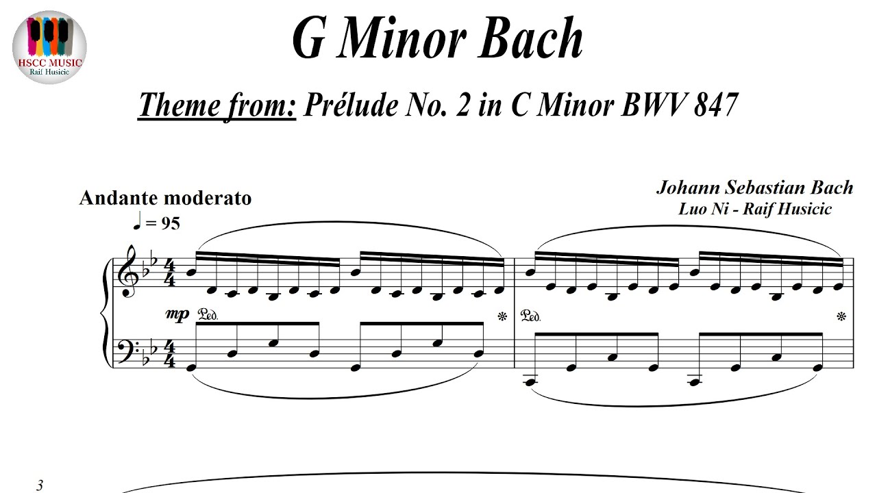 G Minor Bach, Theme from Prélude No. 2, C Minor, BWV 847 - Johann Sebastian Bach, Piano Sheet Music
