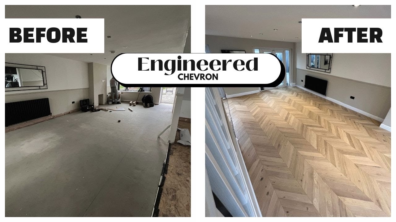 Satisfying Chevron Engineered Wood Flooring Installation: Watch this Glue Down Transformation!