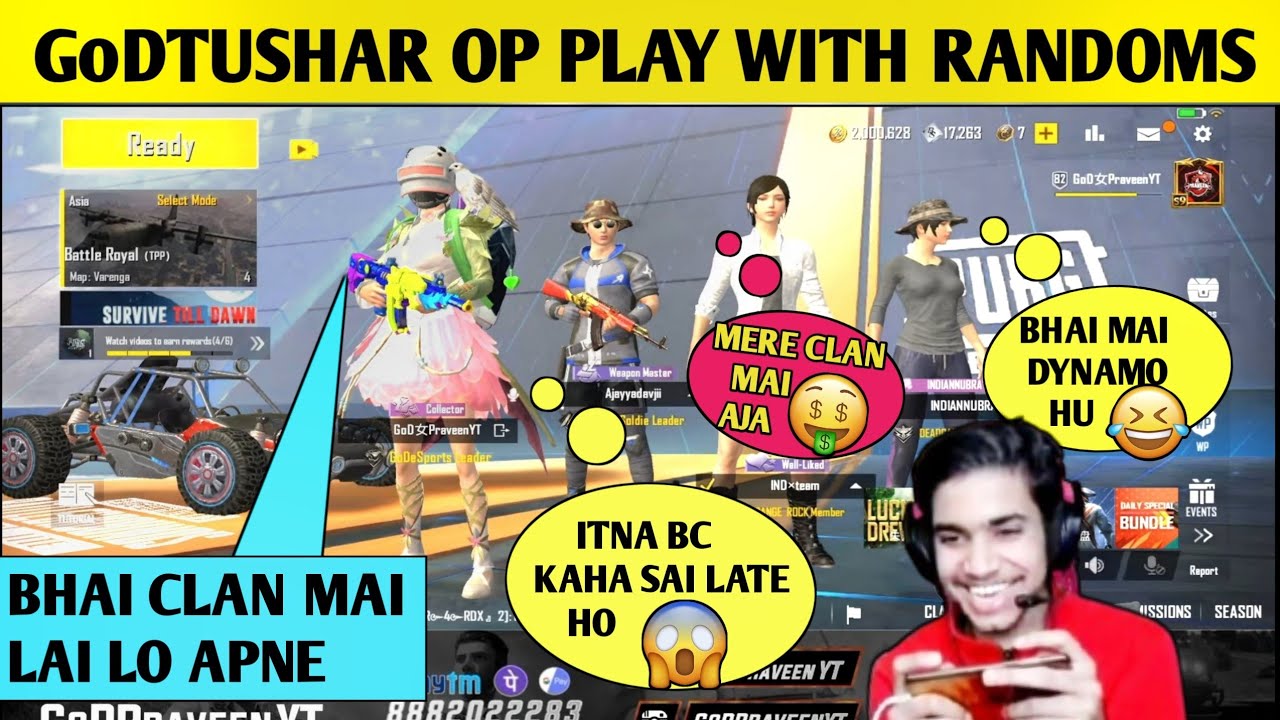 😂GoDTushar OP Play With Random Teammates|GoDTushar Troling Random Teammates In Pubg MLite