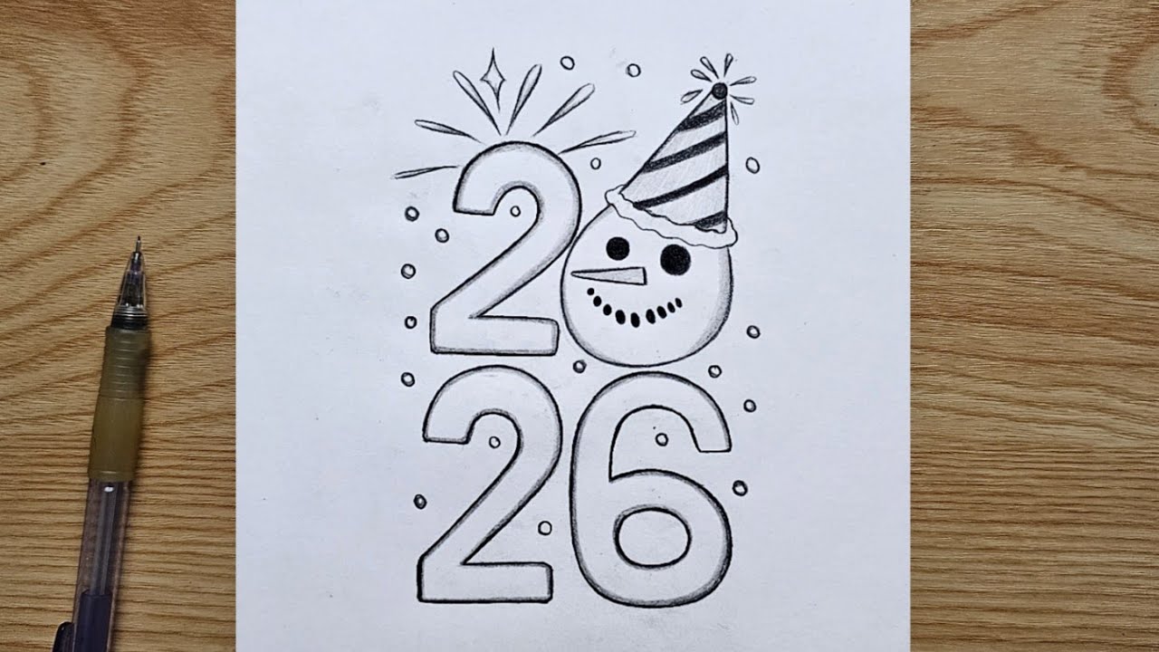 Рисунок с Новым годом 2026 | Как нарисовать Новый год шаг за шагом | Новый год 2026 для начинающих