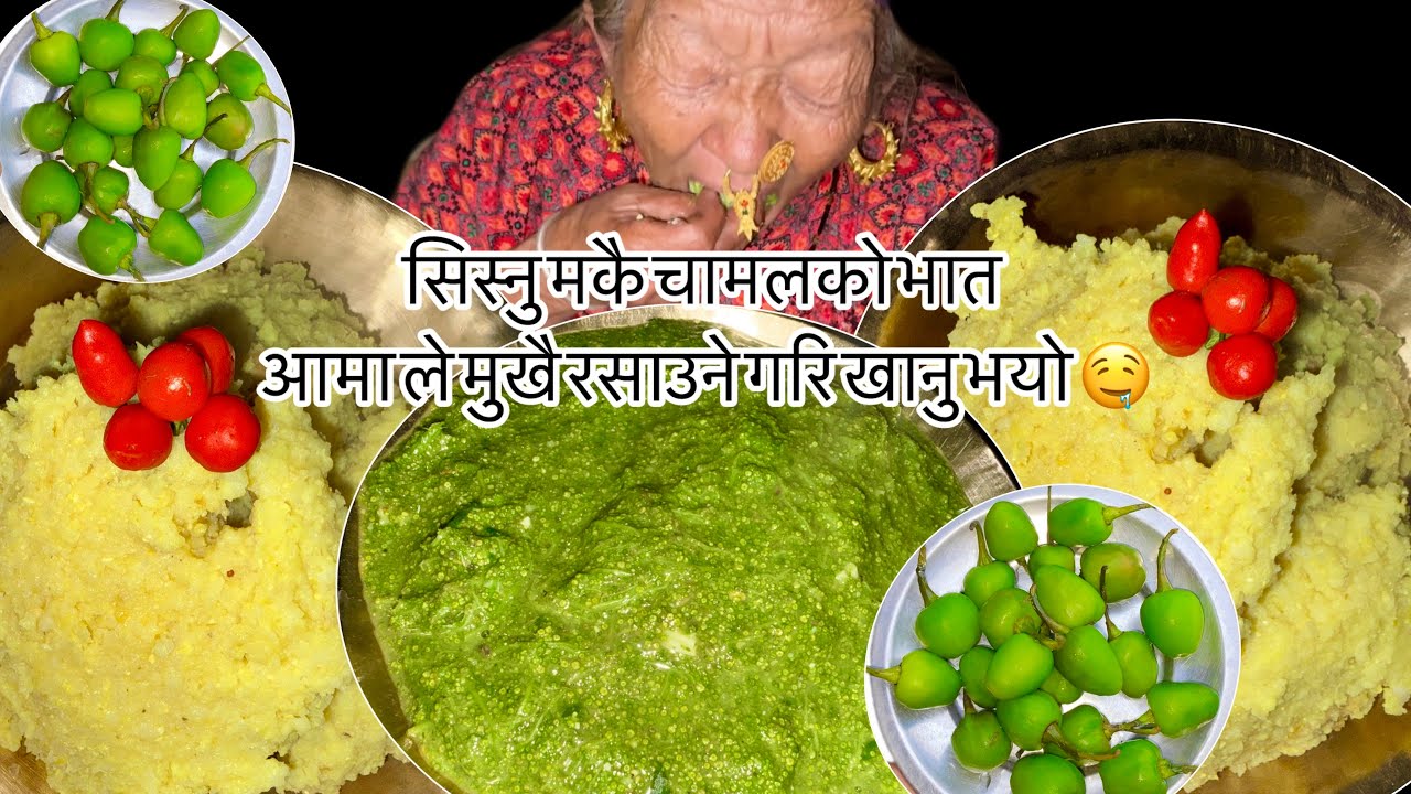 सिस्नु मकै चामलको भात आमा ले मुखै रसाउने गरि खानु भयो 🤤गाउॅ घरमा 🙏
