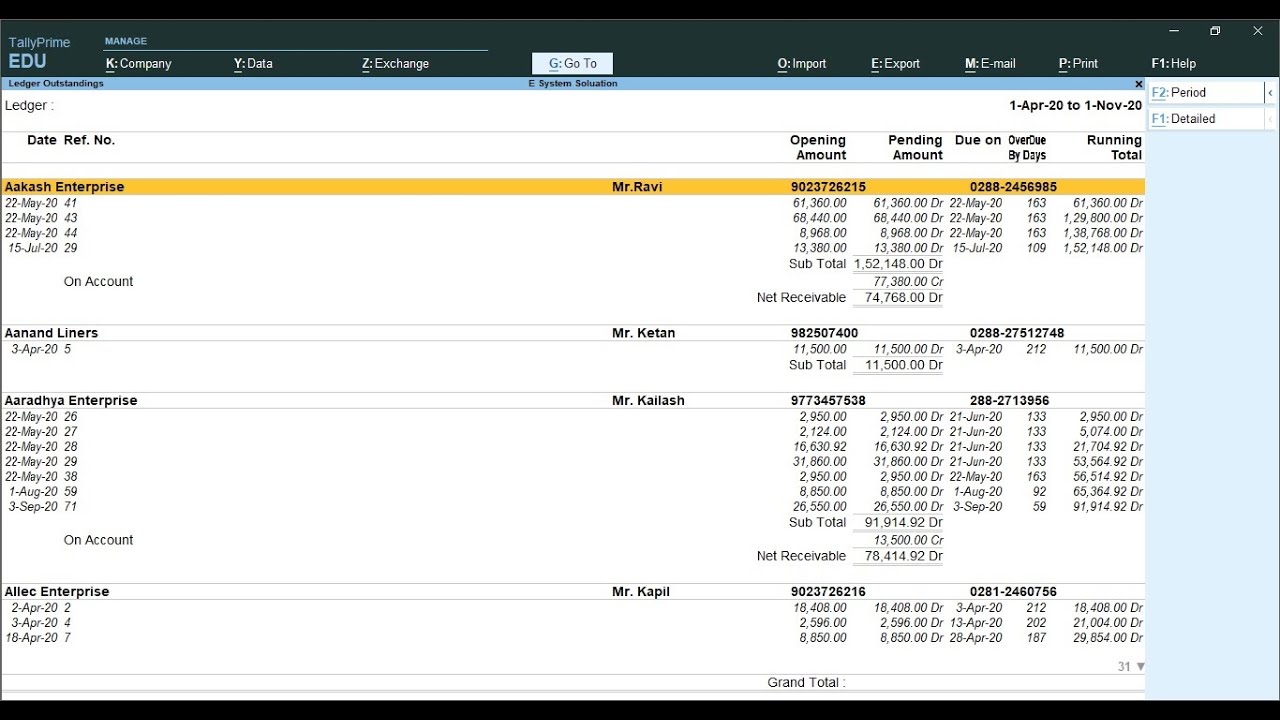 Tally Add On : Print Outstanding with Partywise Total & Contact Details in Tally Prime Software