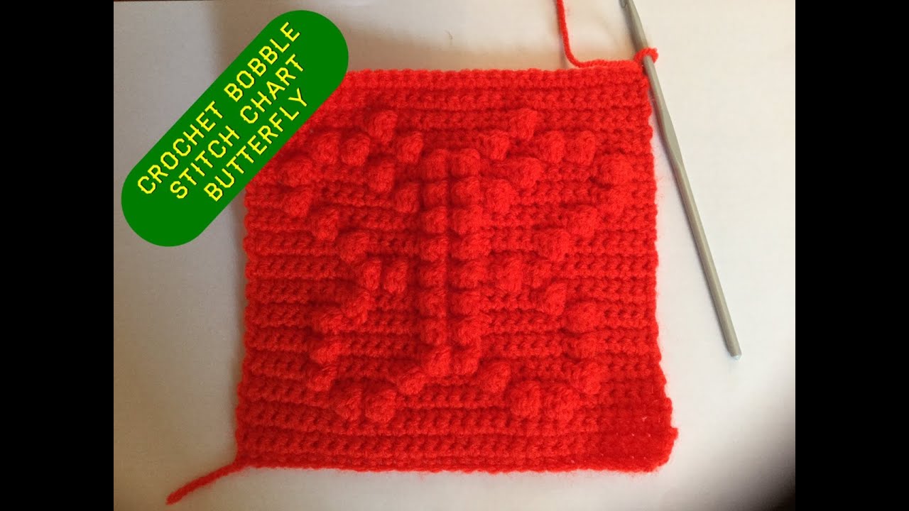 How to crochet square with bobble stitch chart - Butterfly