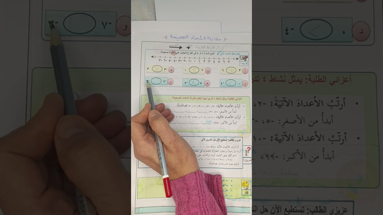 الصف السابع 🪷 مقارنة الاعداد الصحيحة#رياضيات#foryou #maths