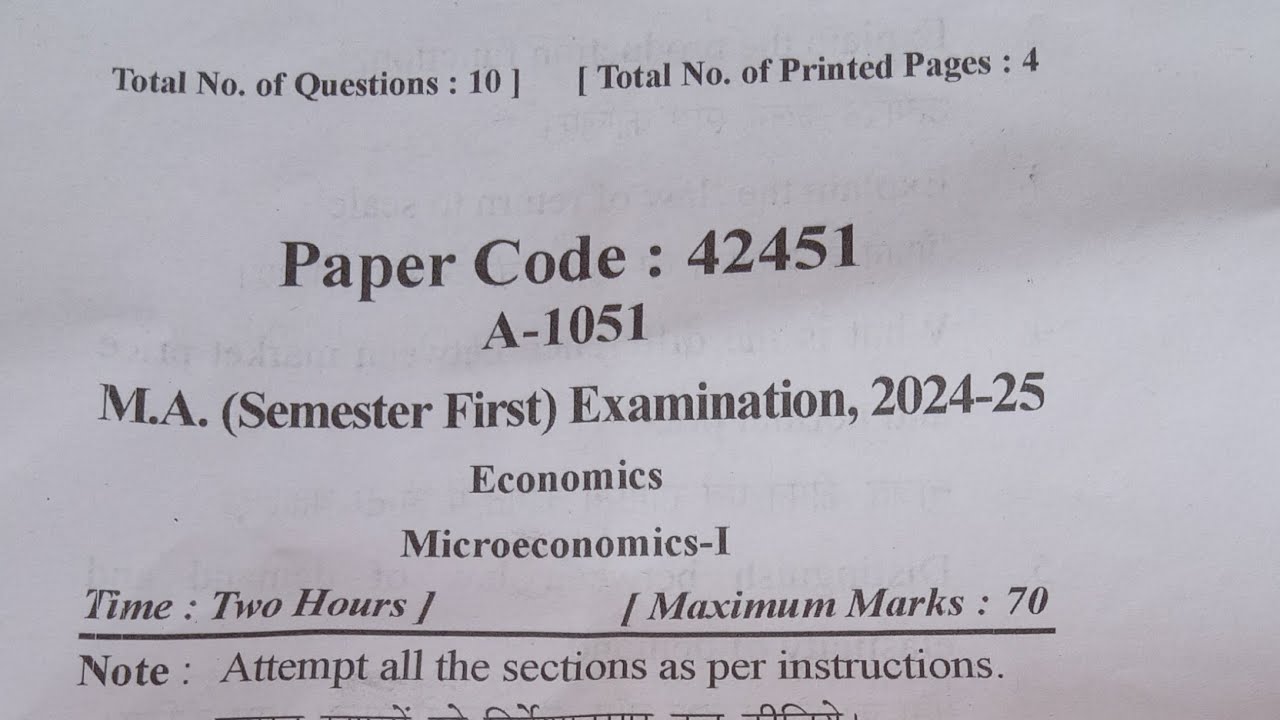 M.A.(Semester First) Economics  (Microeconomics-I) Paper 1st, Question Paper 2024&ndash;25, MJPRU #mjpru 