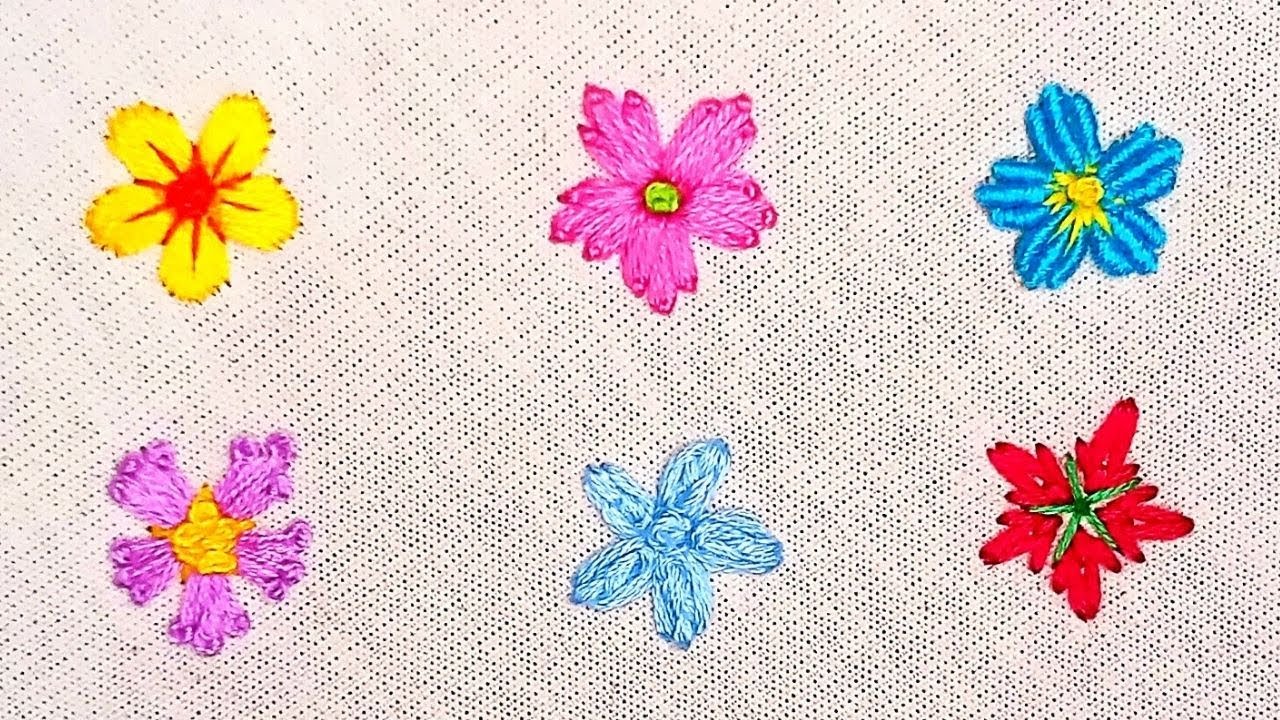 6 formas de bordar FLORES PEQUENAS 🌹 Bordado a mão para iniciantes