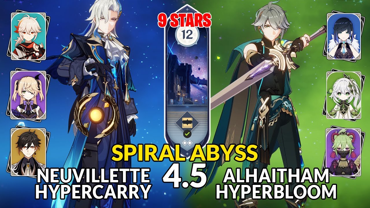 4.5 Spiral Abyss│Neuvillette Hypercarry & Alhaitham Hyperbloom | Floor 12 - 9 Stars | Genshin Impact