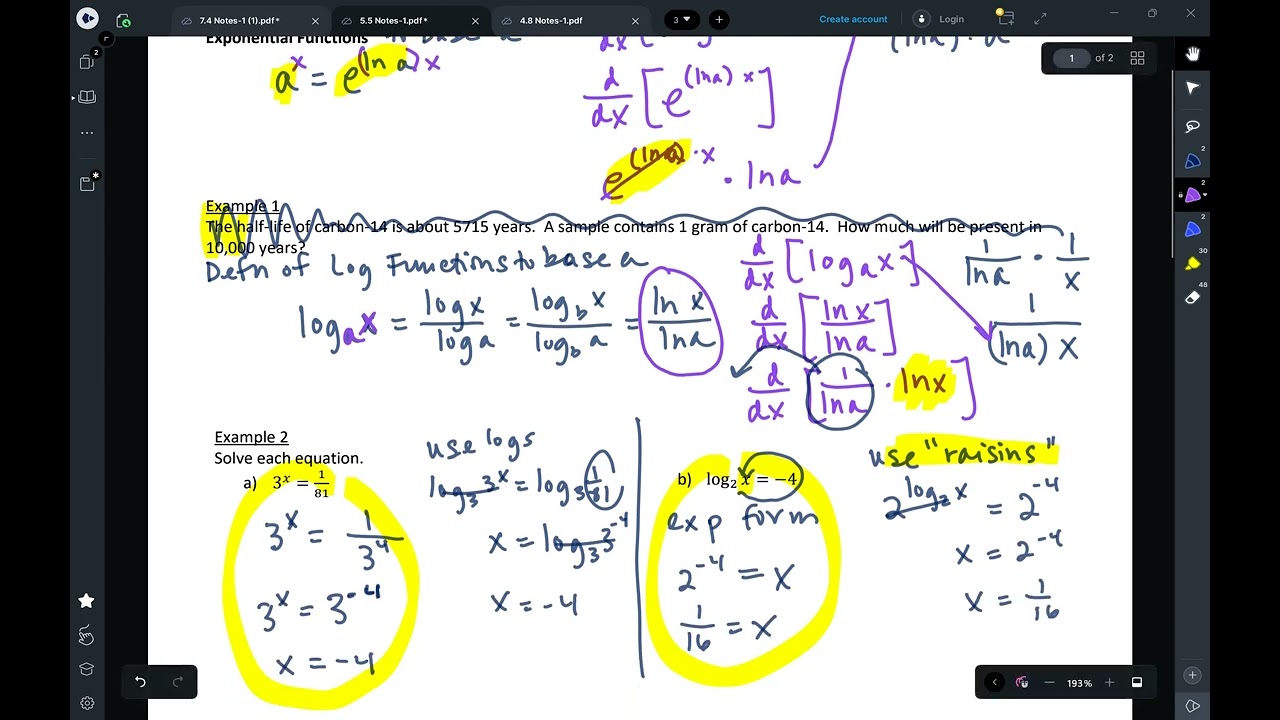Calc AB Notes 5.5 Bases Other Than e and Applications 1