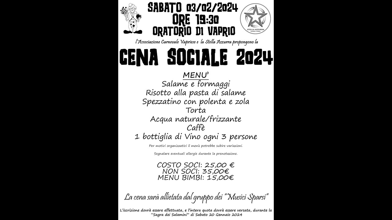 Carnevale Vapriese 2024 - Cena Sociale