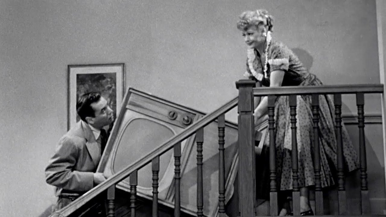 Lucy and Ricky Move a TV Set Down a Flight of Stairs