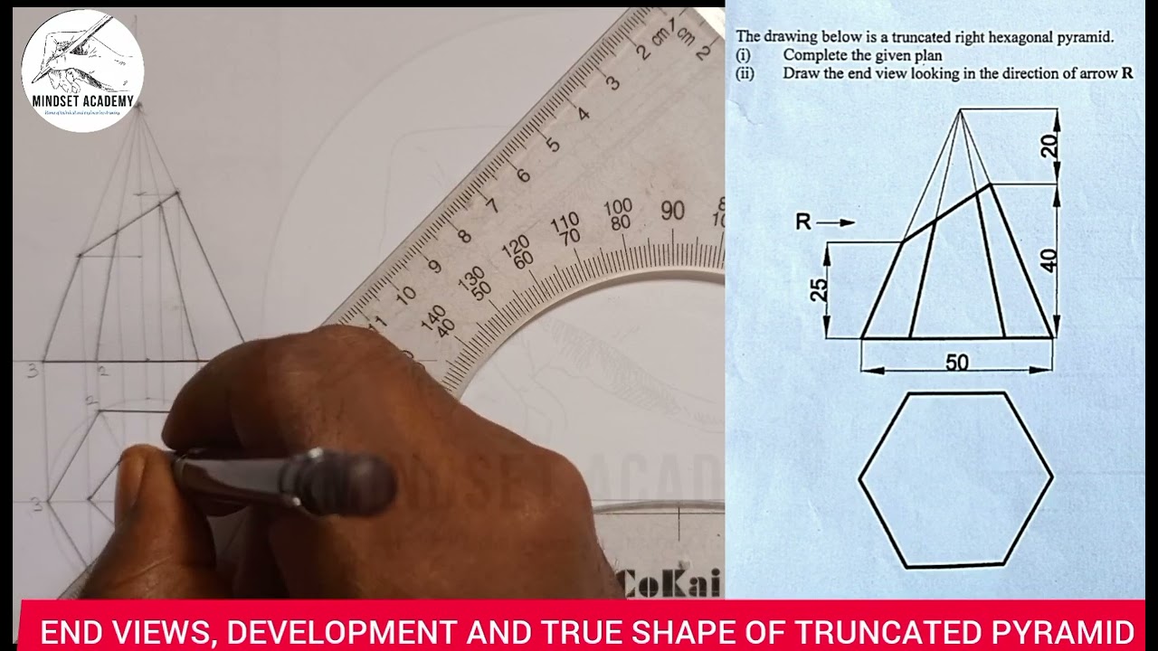 How To Complete Views(Plan And Elevation) Of A Truncated Right Hexagonal Pyramid.
