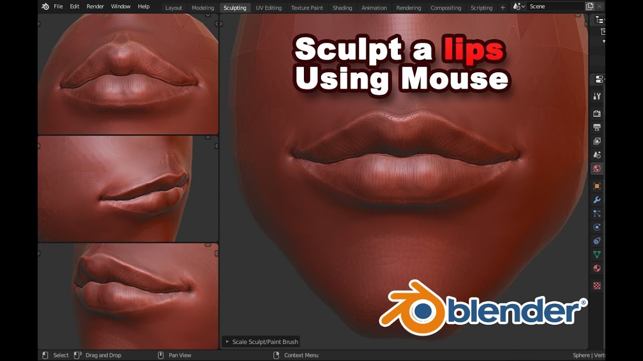 Lips Sculpting Blender 3d using mouse - Beginner