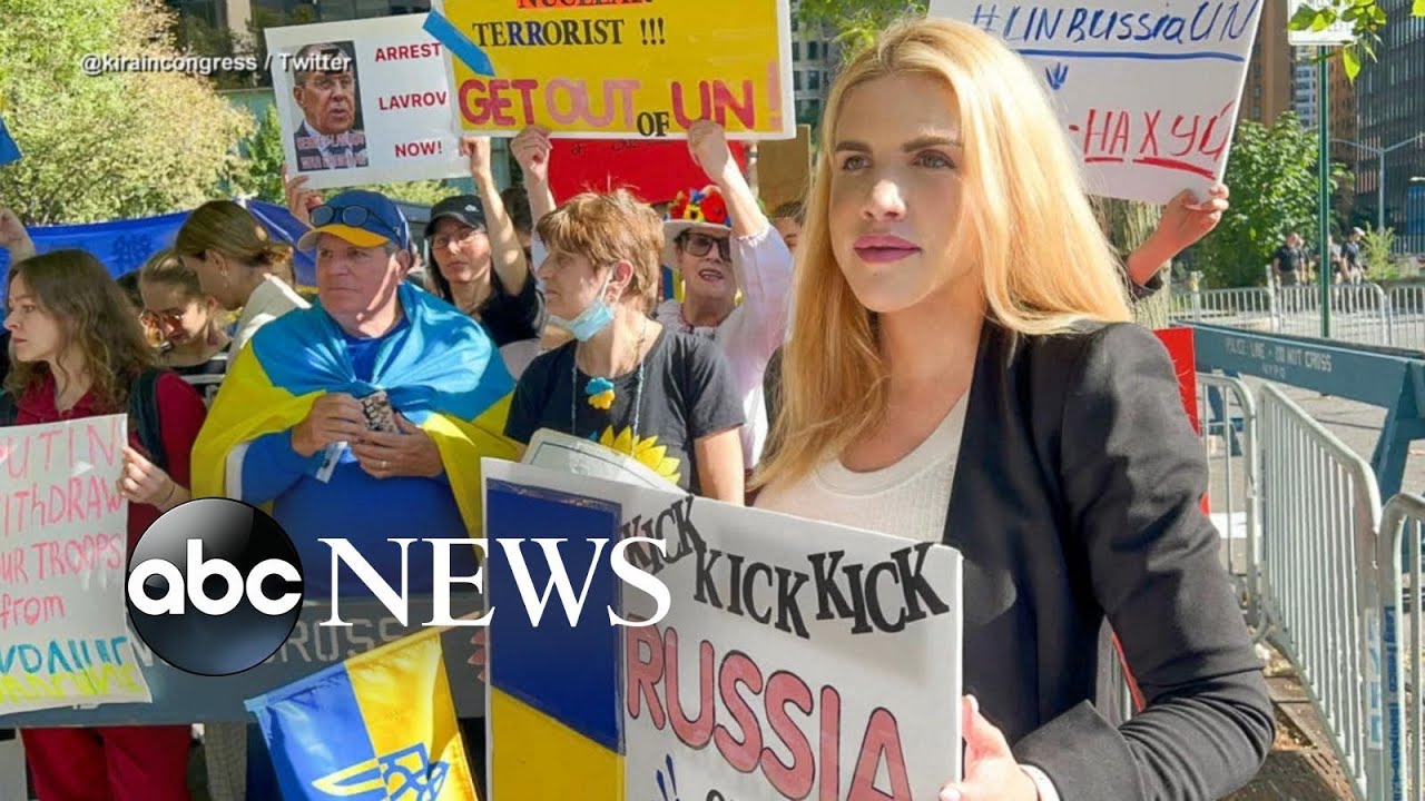 Ukrainian Parliament member joins protests outside United Nations