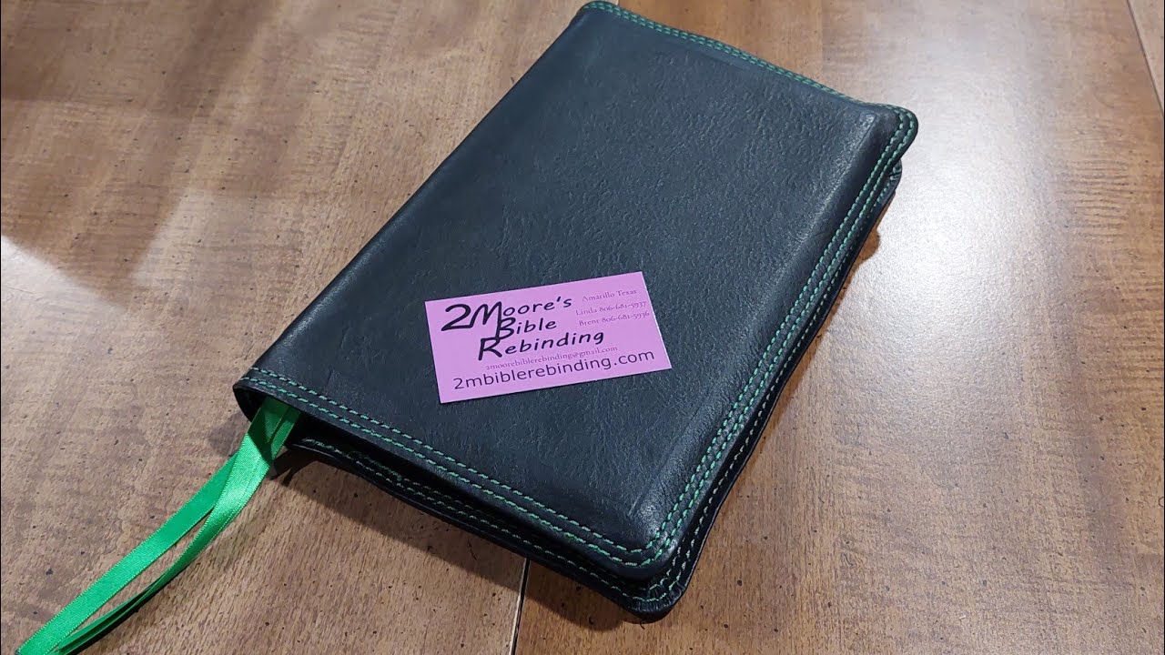 First Word Wide Margin Rebind!!! Sheepskin with Dark Green Calfskin Liner! @2mooreBibleRebinding
