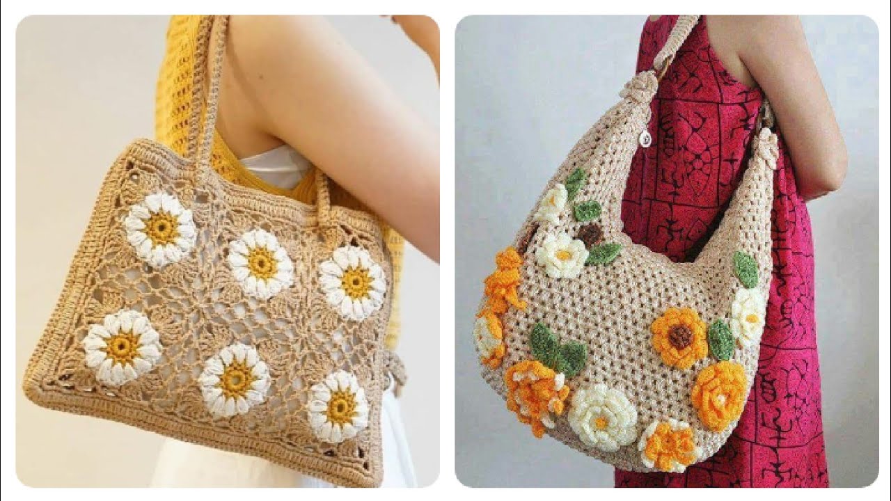 Hand Embroidery Daisy Straw Beach Bag Ideas/Knitting Pattern Ladies Bag/Summer Tote Bags/Boho Bag