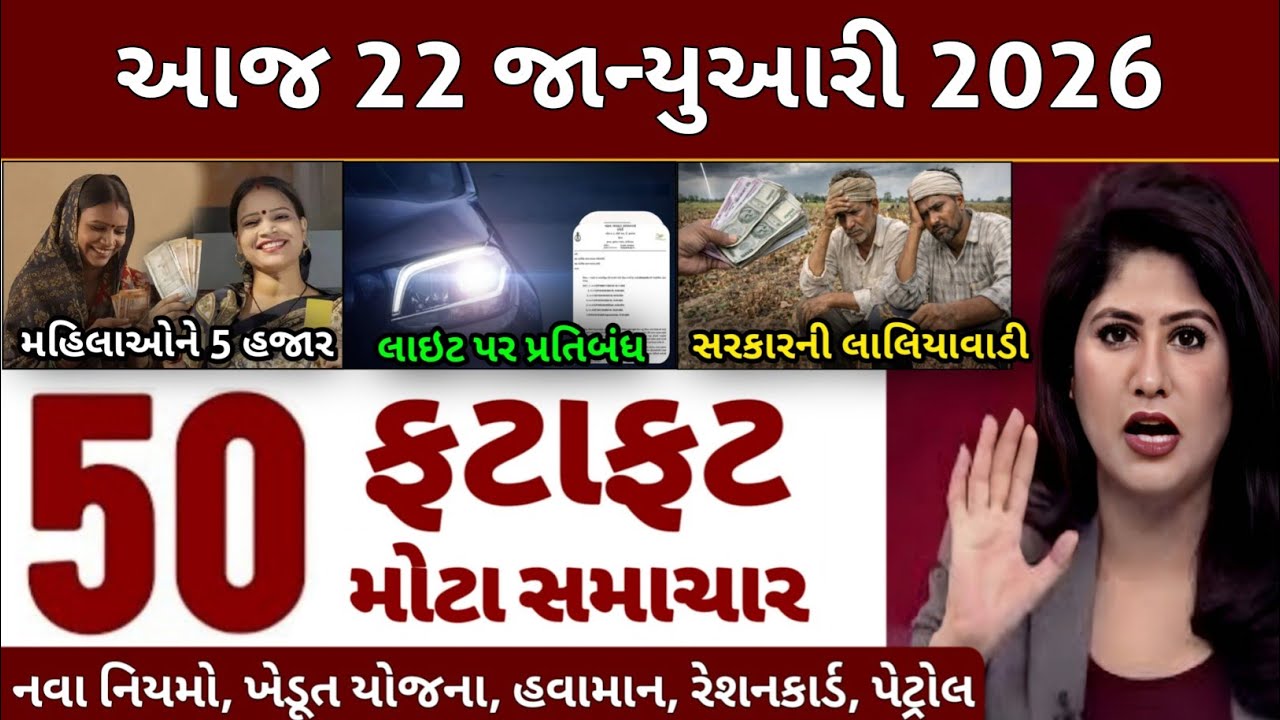 Today Breaking News | 22 જાન્યુઆરી 2026, ખેડૂત યોજના, હવામાન, રેશનકાર્ડ, પેટ્રોલ, modi, india, news