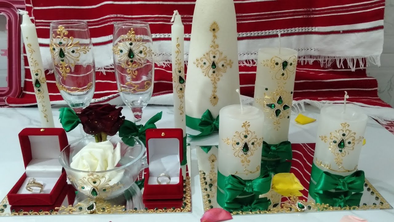 تزين صينية الخطوبة و لوازمها 🥰 بطريقة سهلة و مبسطة تزين الشموع و كاسات العروس كلشي في فيديو واحد😍.