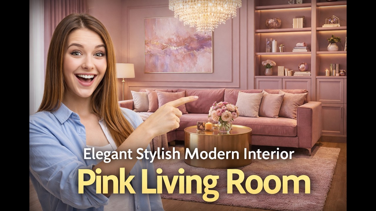 elegant stylish modern interior Pink living room