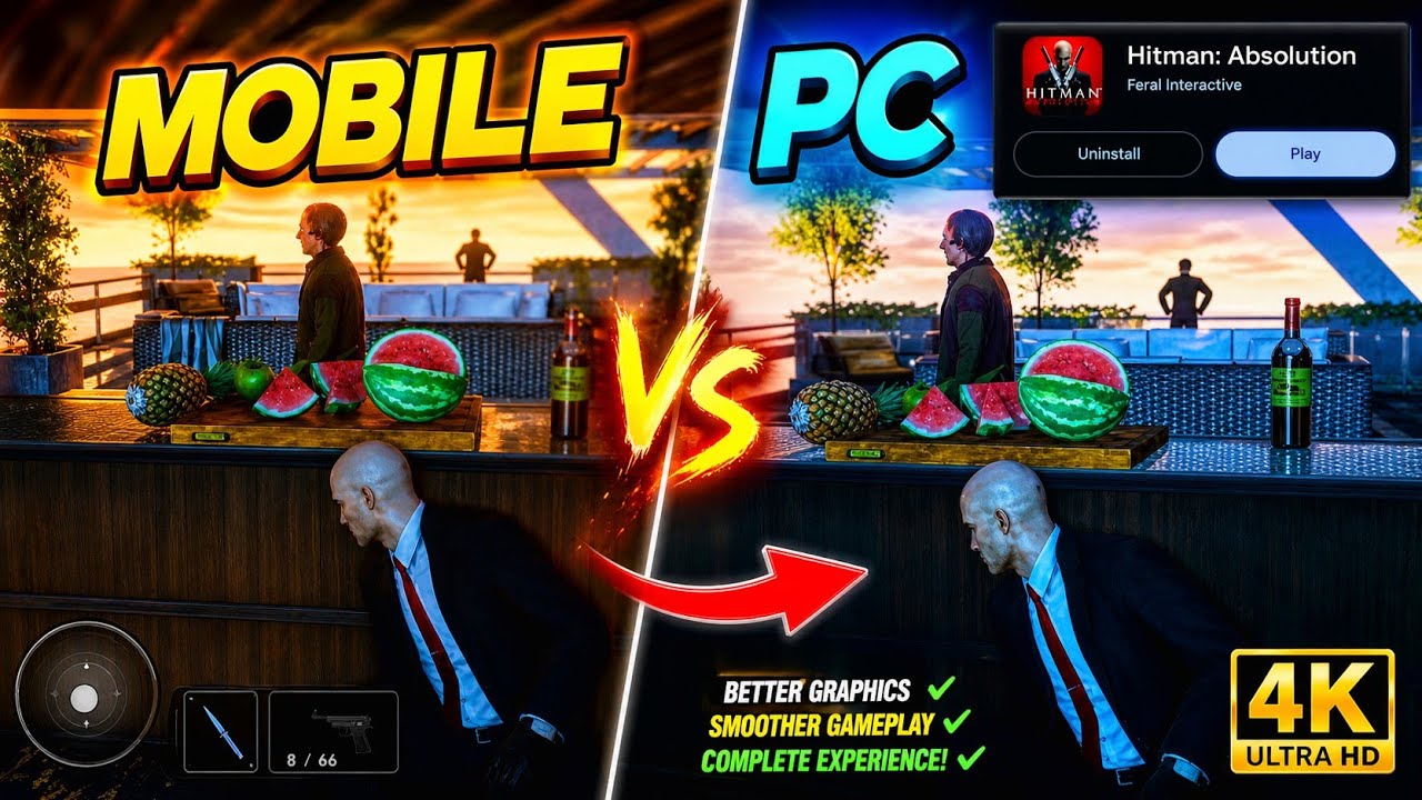 Hitman Absolution для Android (мобильный телефон) 📱 против ПК (ПК) 🖥️ | Сравнение графики на высо...