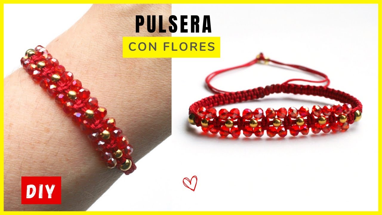 🌼 Como hacer PULSERAS de FLORES con cristales 🌸 PULSERAS de HILO con FLORES #cursosdebisuteria