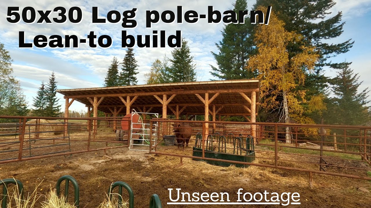 50x30 Log pole barn/lean-to - from tree to barn