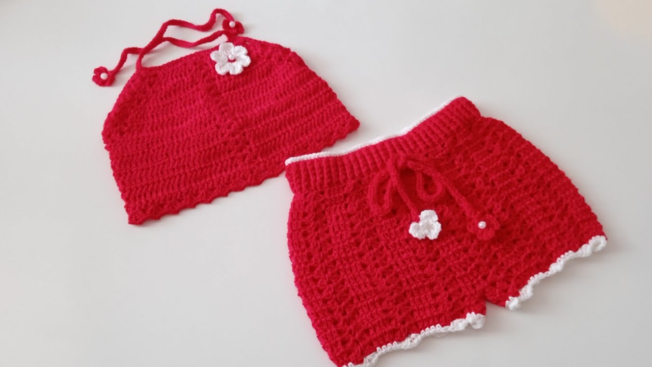 TOP  CROPPED INFANTIL EM CROCHÊ De 9MÉS a 1ANO(conjunto)