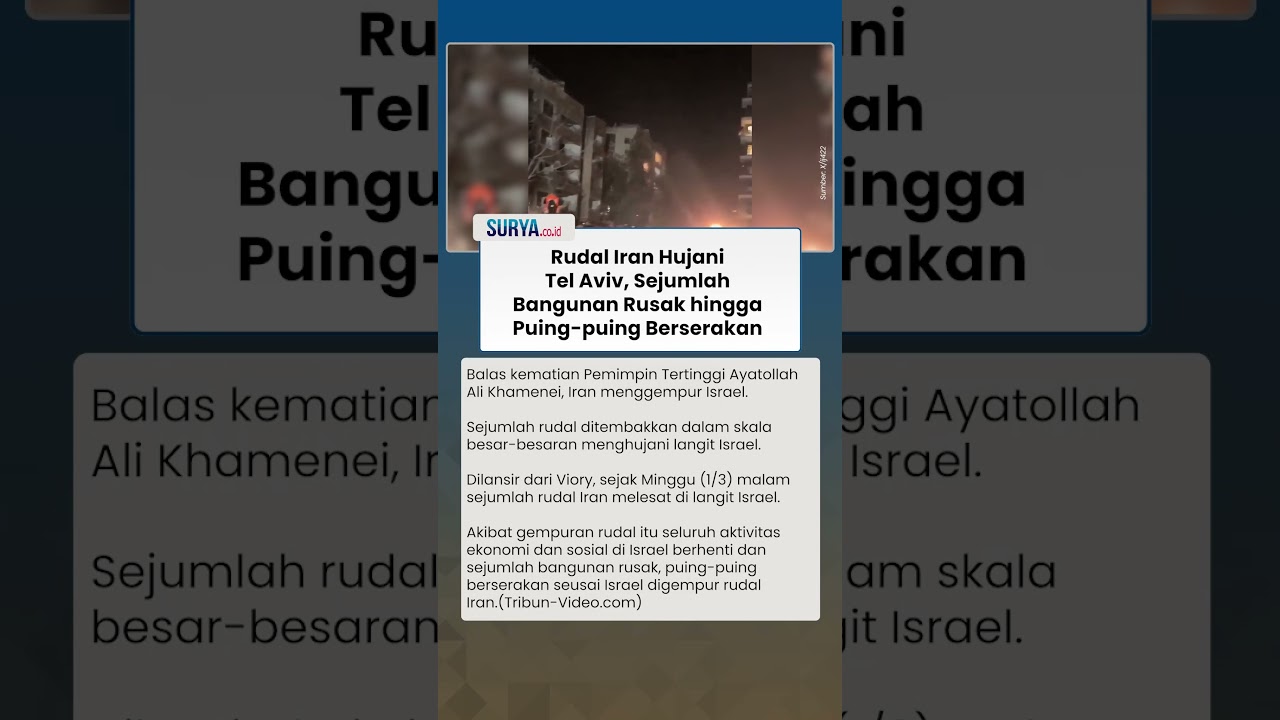 Balas Kematian Khamenei, Rudal Iran Hujani Tel Aviv hingga  Sejumlah Bangunan Rusak