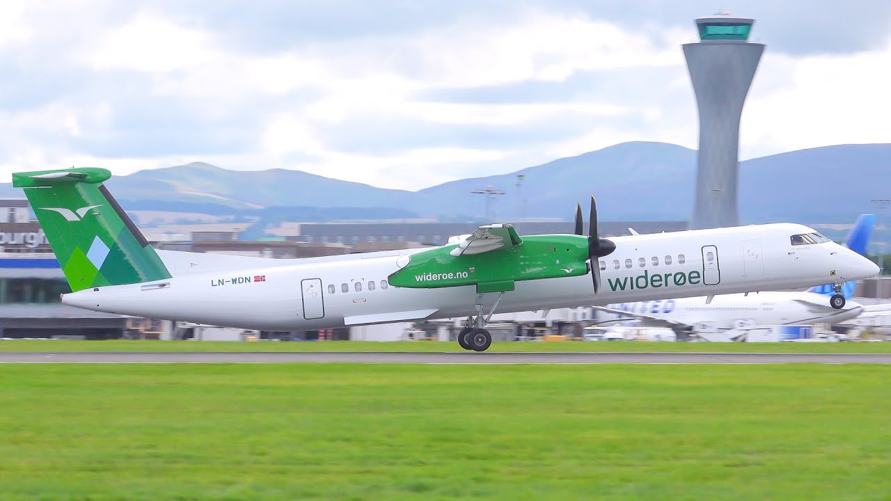 [4K] Wideroe Bombardier Dash-8 Q400 Landing & Takeoff at Edinburgh Airport