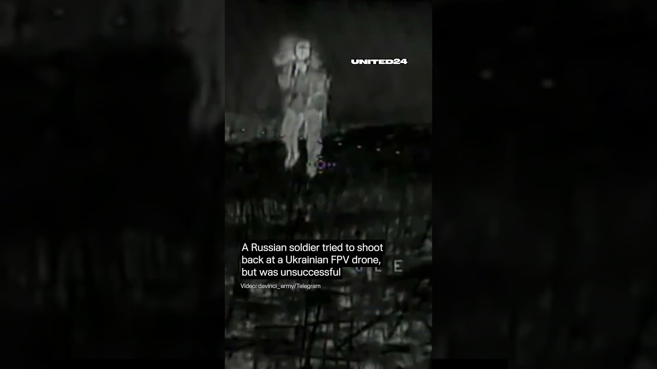 Russian Soldier Unsuccessfully Tried to Shoot Back at Ukrainian Drone 