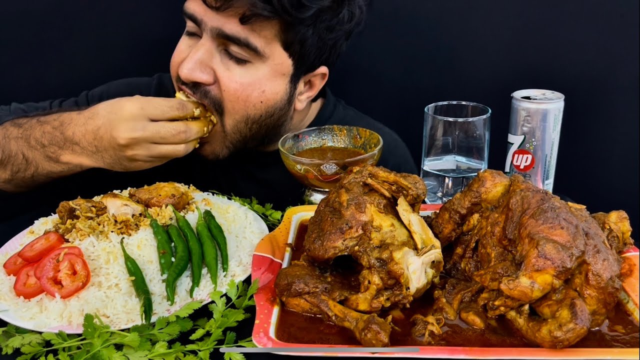 ASMR: EATING SPICY 2 WHOLE CHICKEN CURRY WITH RICE+GREEN CHILLI || REAL MUKBANG