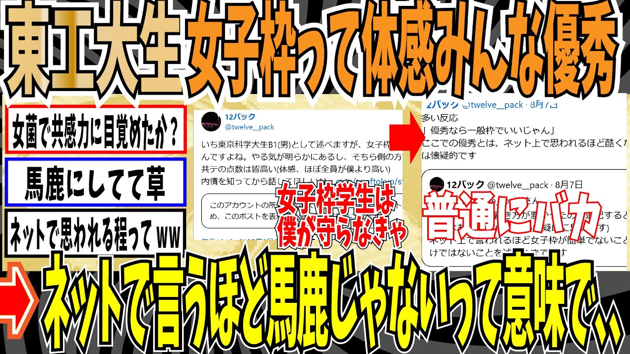 【チン騎士】東工大生さん「女子枠学生だってみんな僕より頭いいの！」➡ネット「じゃあ普通に一般で受けろよ」【ゆっくり ツイフェミ】
