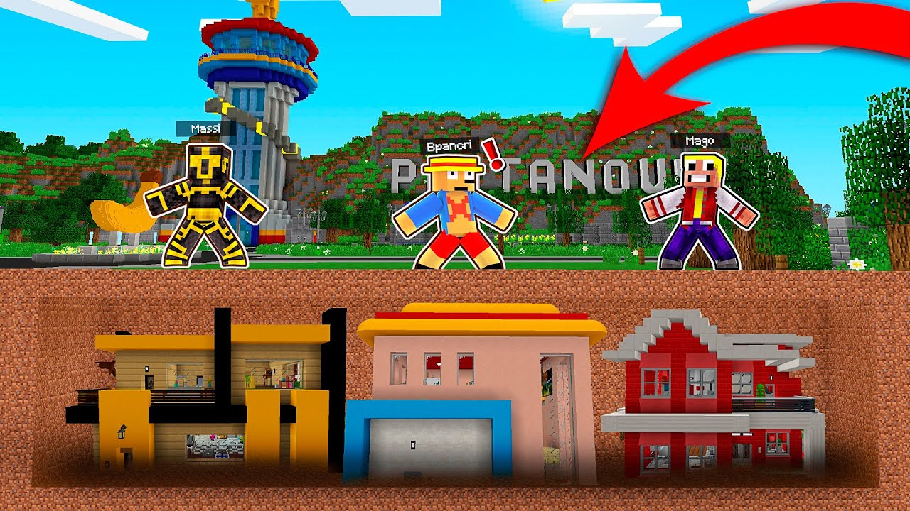 LAS CASAS APARECEN DEBAJO DE LA CIUDAD DE PLATANOVILLA EN MINECRAFT 😱