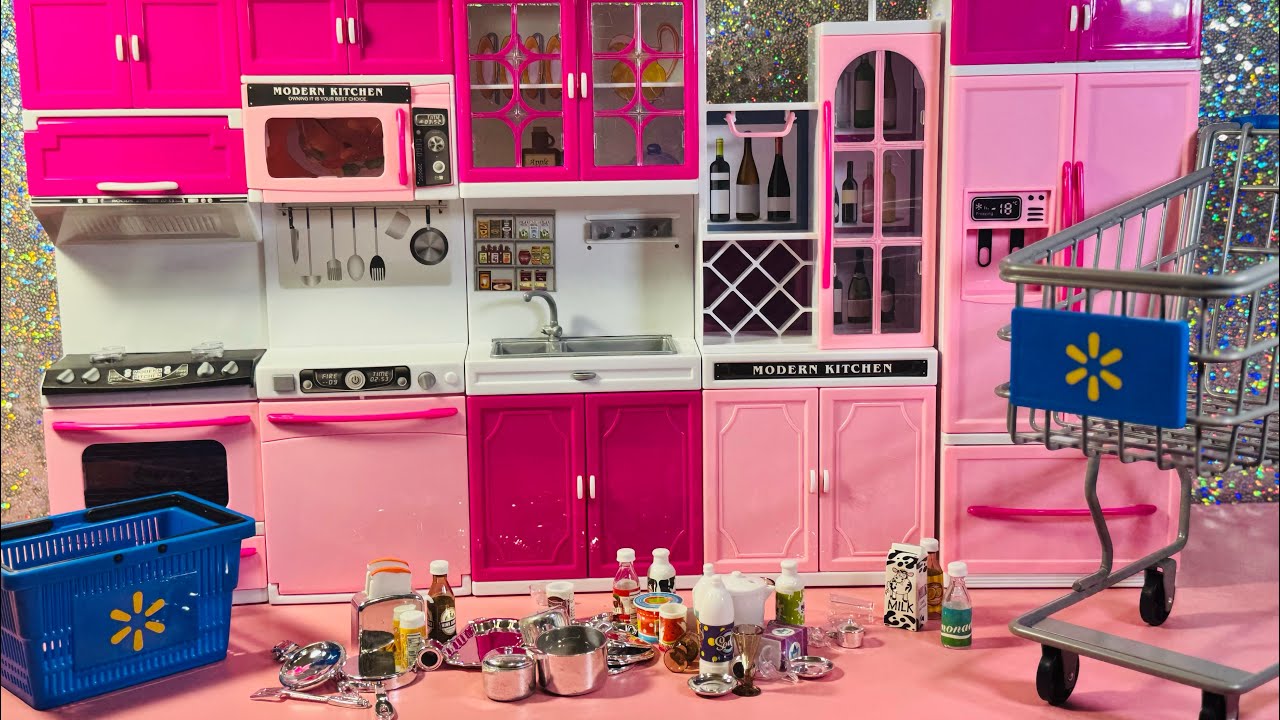 ASMR Organizing My New PINK Barbie Kitchen Set 🍳🍔 | Unboxing | No Talking