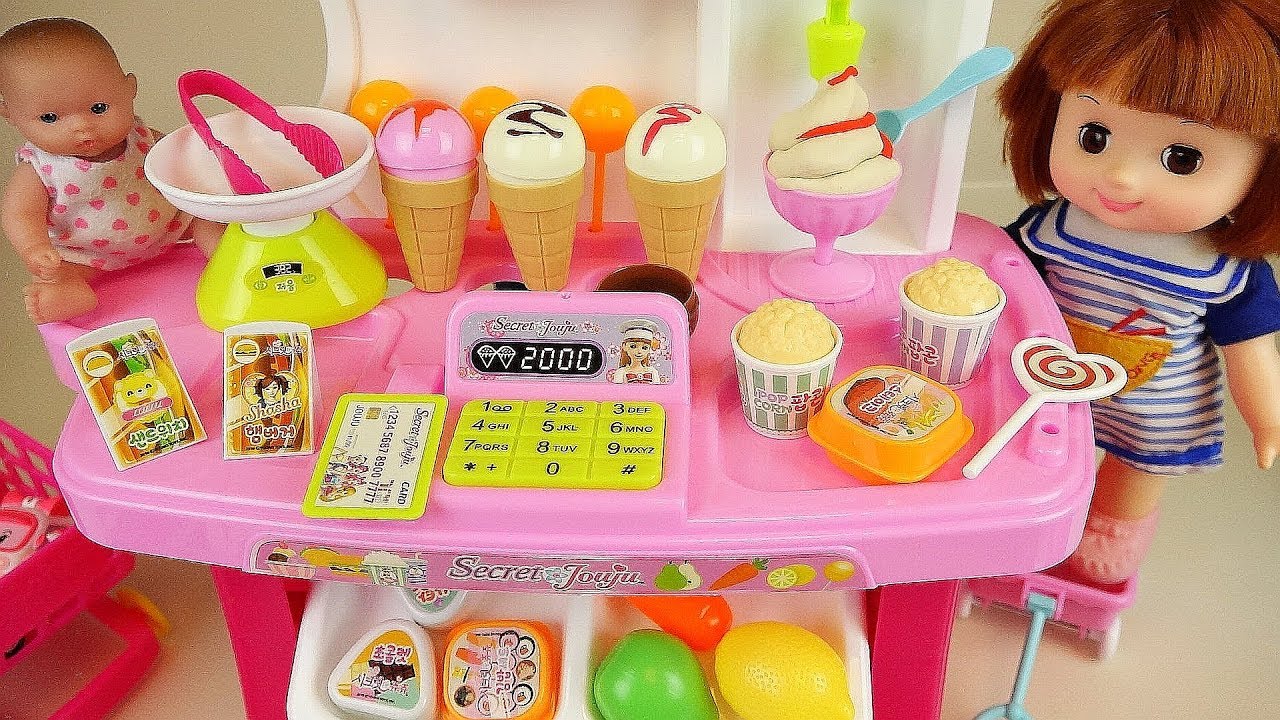 Baby doll Ice Cream shop and Kitchen cooking toys play