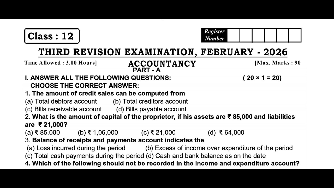 12th Accountancy third revision question paper 2026 english medium