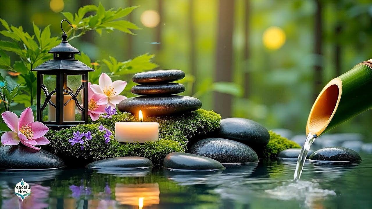 Relaxing Sleep Music with Bamboo Water Sounds 🌿Soothing Piano Music Calm Anxiety & Depression, Spa