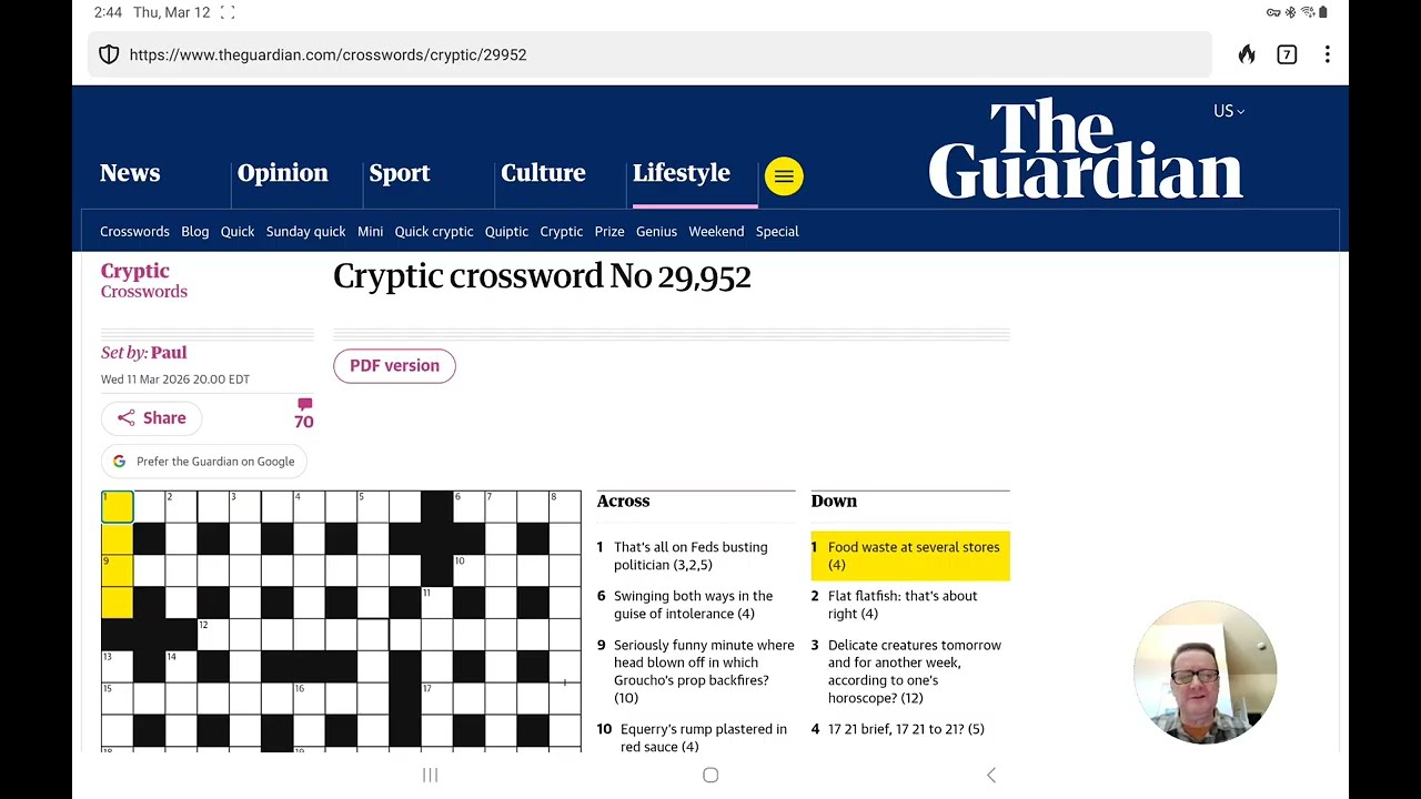 Криптографический кроссворд Guardian (четверг, 12 марта 2026 г.)