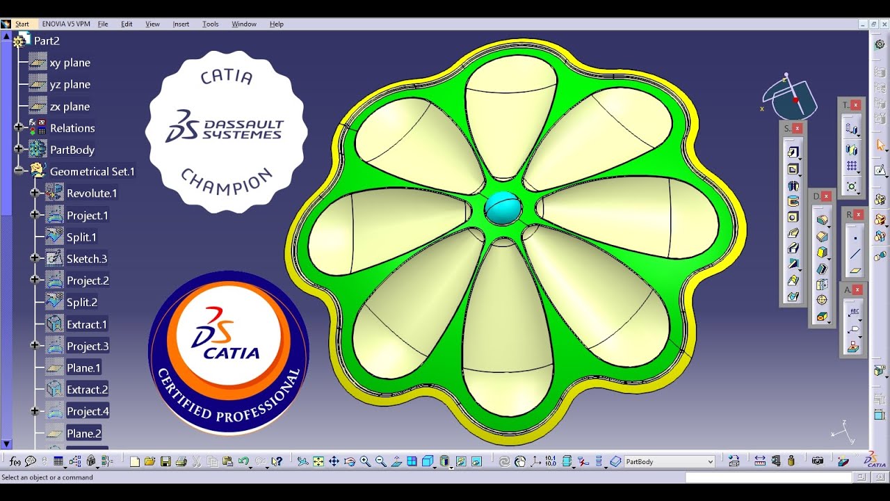 How to create an umbrella ornament model using CATIA Generative Shape Design and Part Design 104