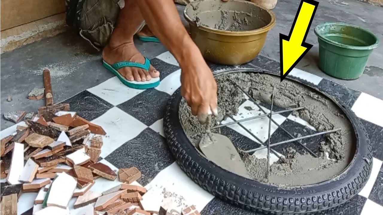 luar biasa teknik membuat meja kopi dari ban bekas dan pecahan keramik