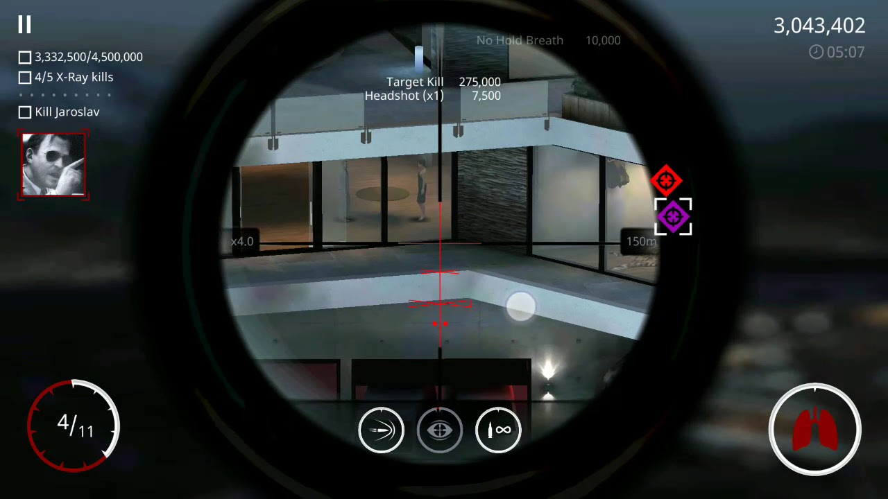 Hitman Sniper Get a score of 4500000 with 5 x ray kills