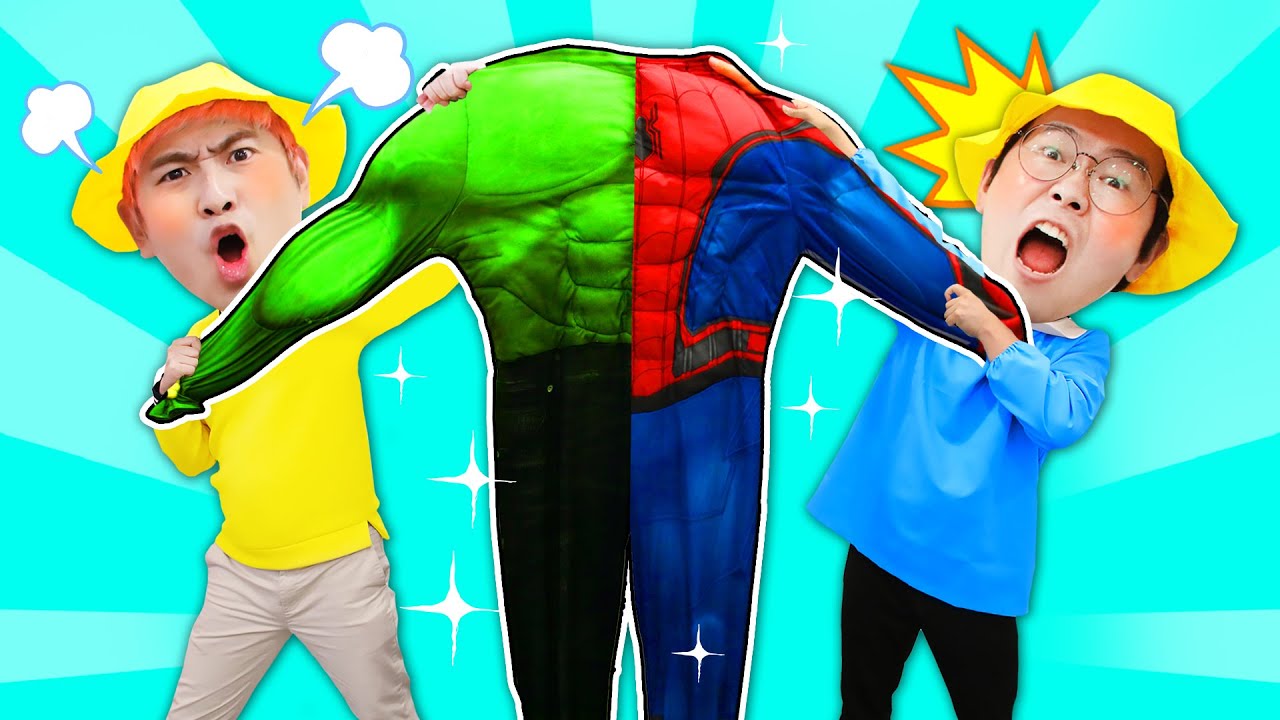 강이와 친구는 스파이더맨 헐크 슈퍼히어로 옷을 갖고싶어요! How to share Superhero costumes! 럭키강이 LuckyKangi