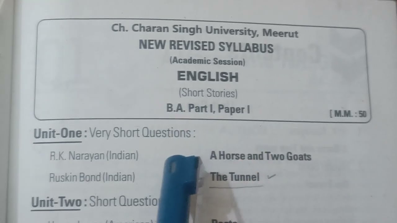 B.A.1st Year Private English / Paper I / Short Stories / Syllabus and Exam Pattern 
